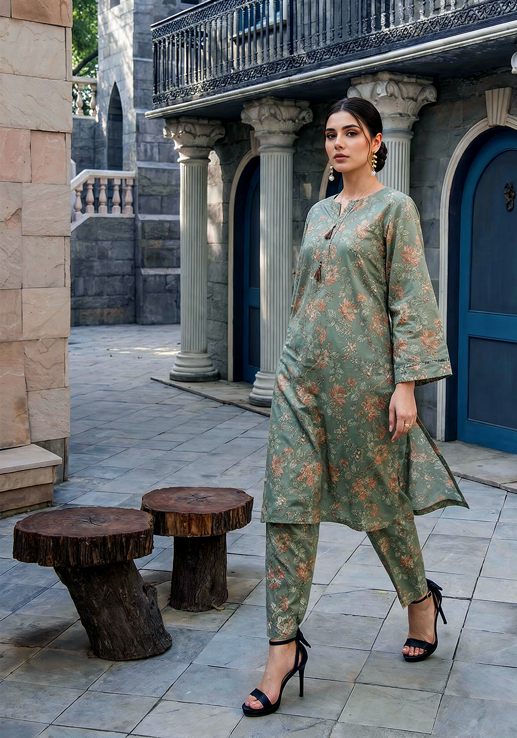 Olive Bloom | Stitched 2 PC | Lawn
