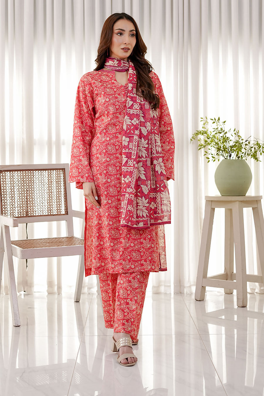 CORAL SUNSET | Stitched 3 pcs | LAWN