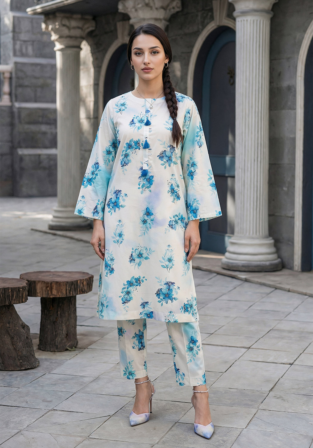 Azure Mist | Stitched 2 PC | Lawn
