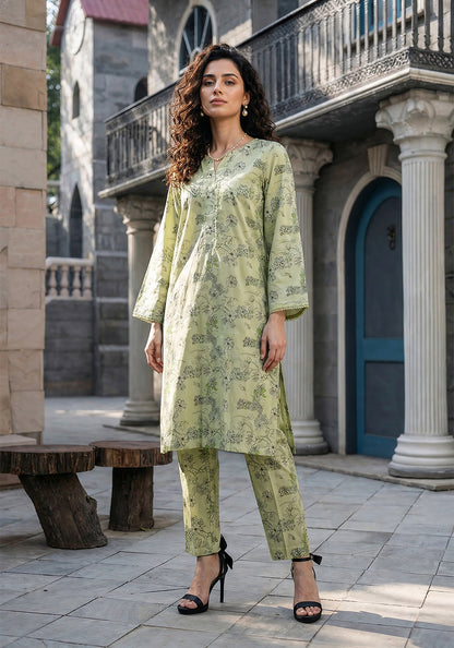 Lime Bloom | Stitched 2 PC | Lawn