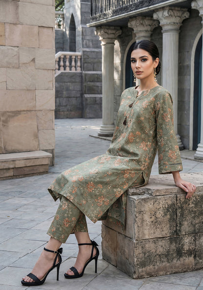 Olive Bloom | Stitched 2 PC | Lawn