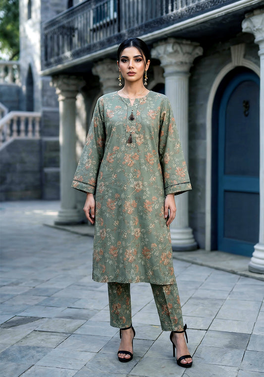 Olive Bloom | Stitched 2 PC | Lawn