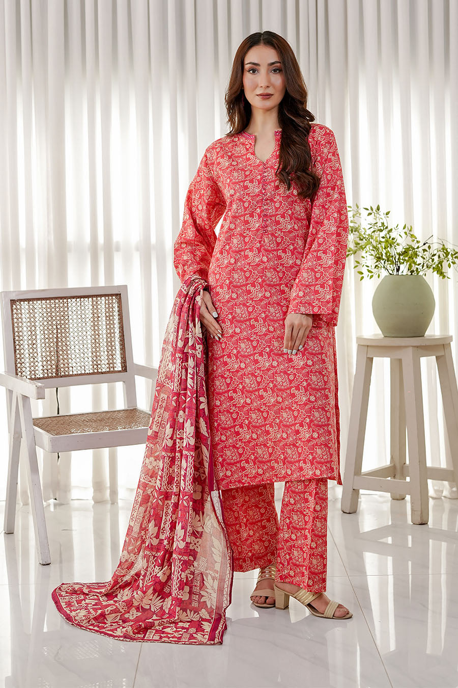 CORAL SUNSET | Stitched 3 pcs | LAWN
