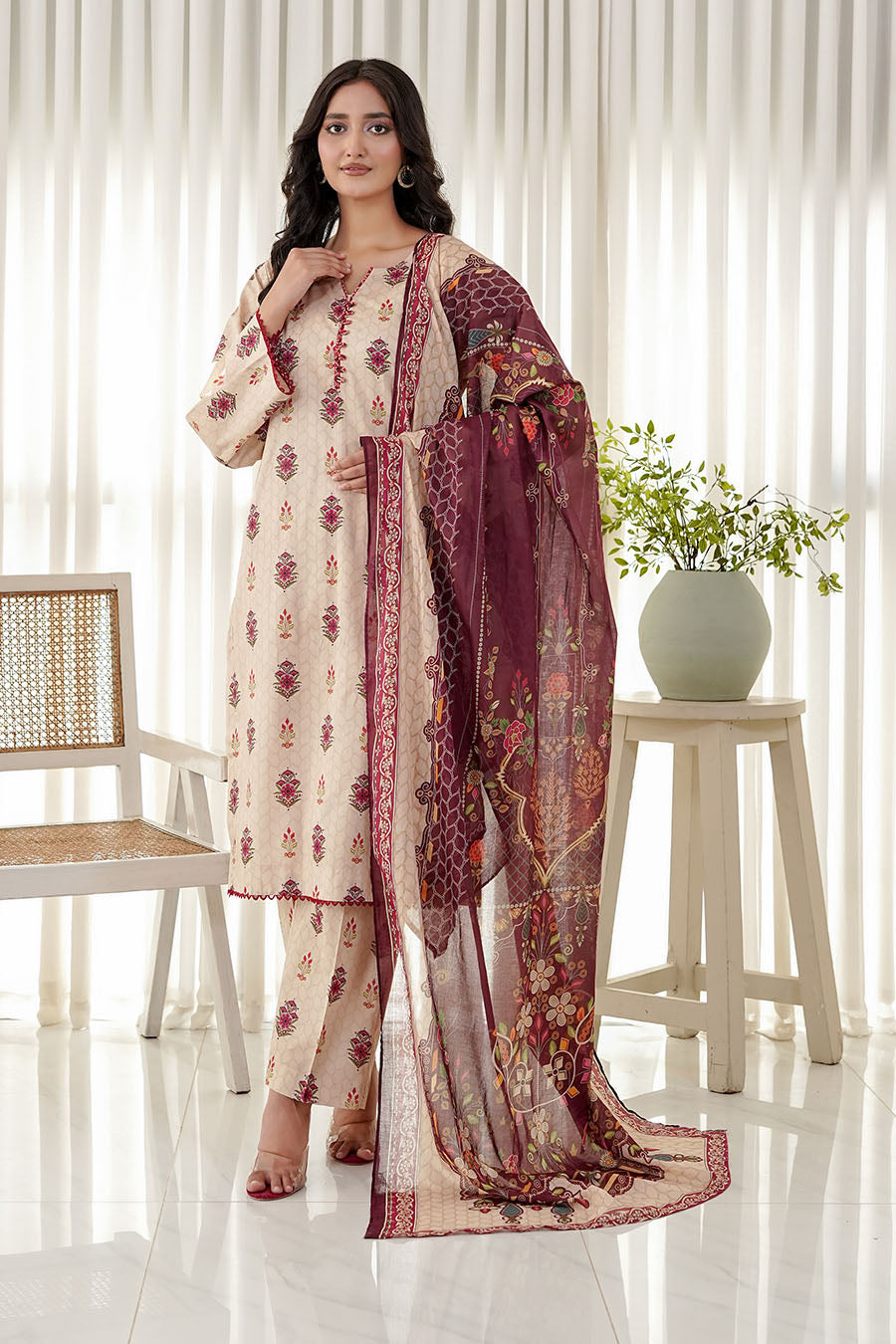 CRIMSON IVORY | Stitched 3 pcs | LAWN