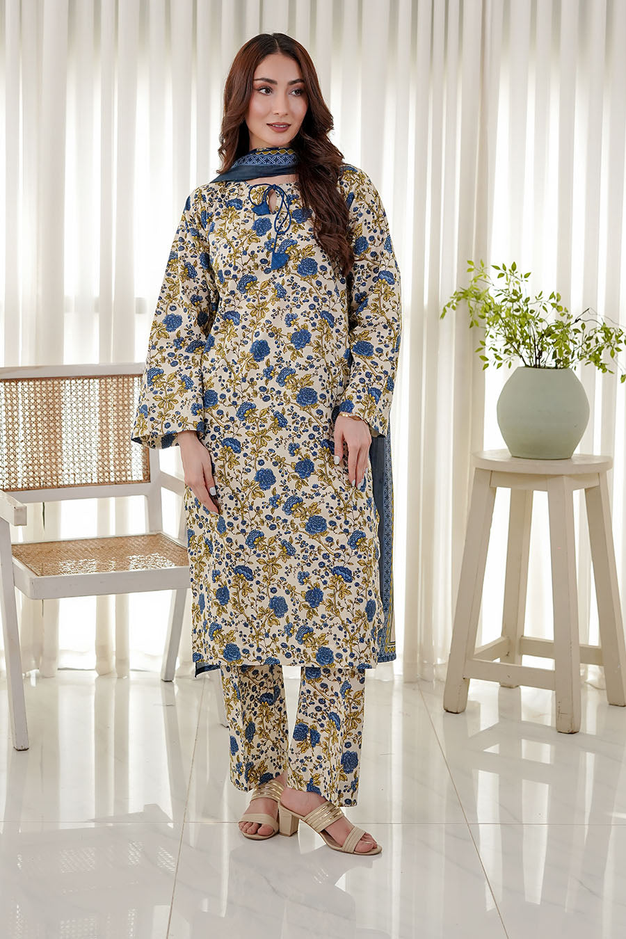 BLUE SERENDE | Stitched 3 pcs | LAWN