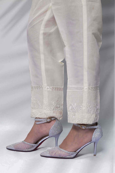 CREAM EMB TROUSER- TEM-03